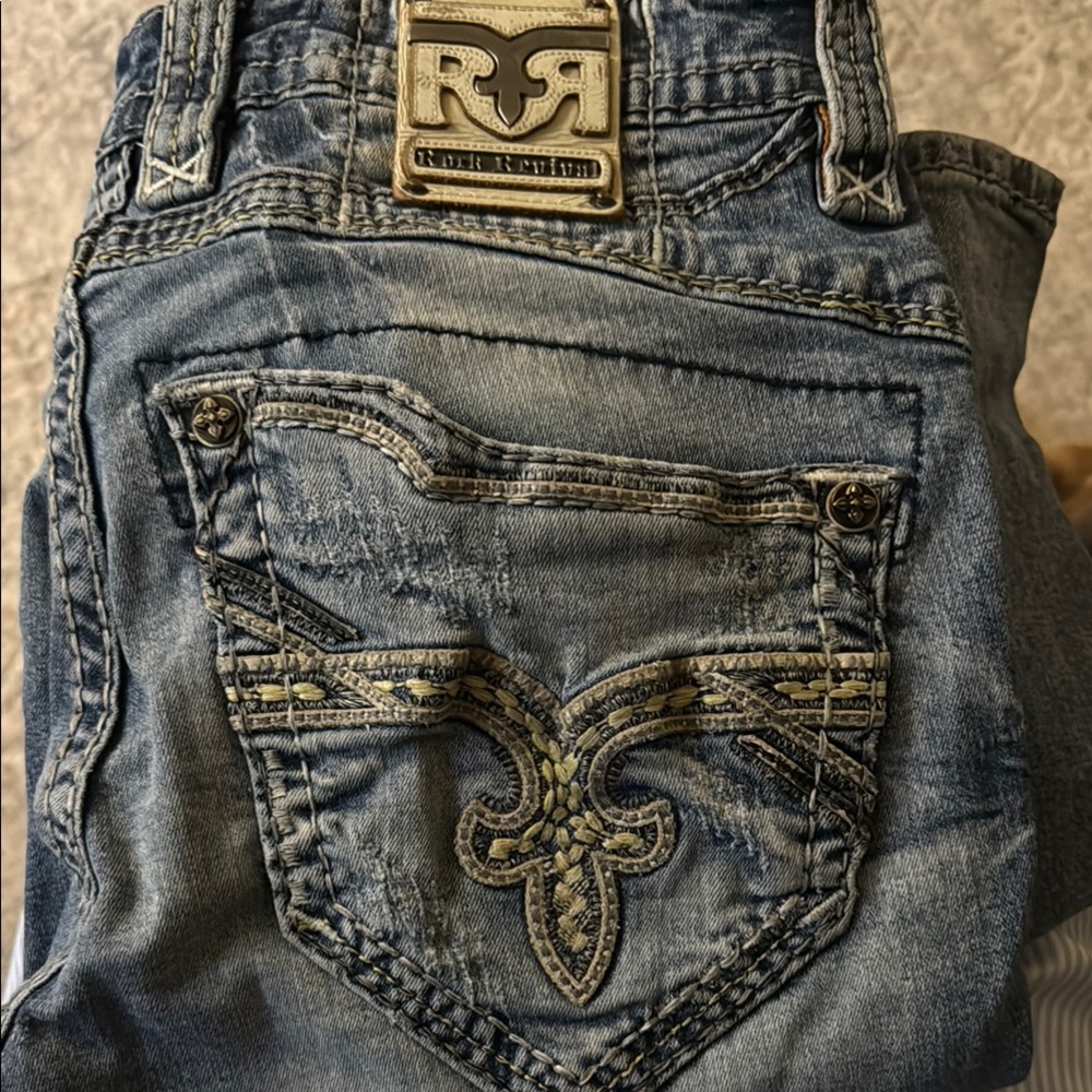 Rock Revival Blue Designer Jeans with Ornate Embroidery
